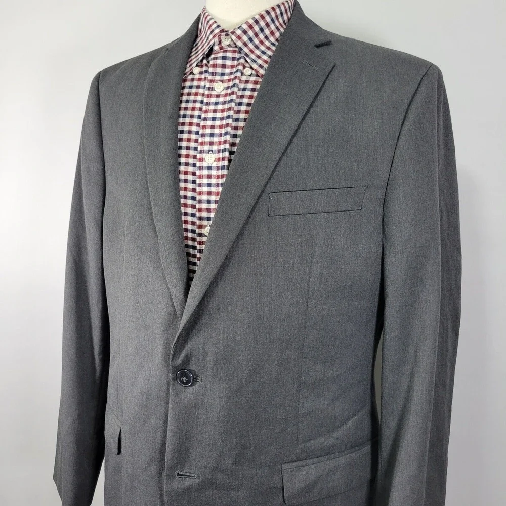 Van Heusen Men's Sport Coat Blazer Two Button‎ Gray Twill Polyester Blend 44L